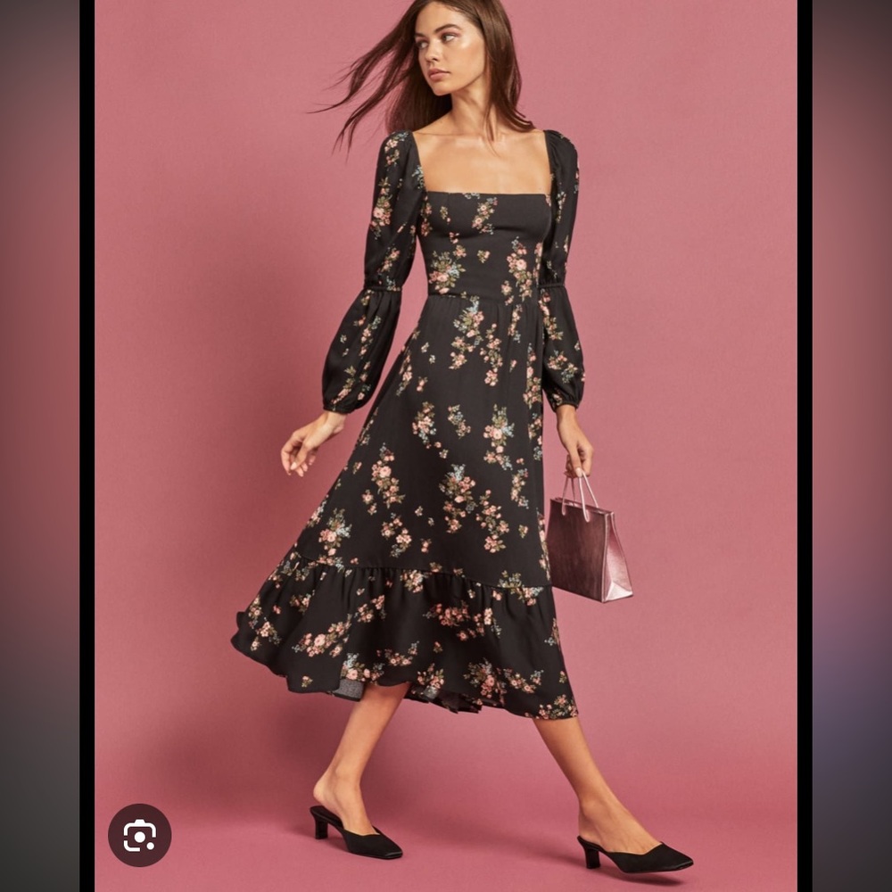 REFORMATION Mica Floral Midi Smocked Puff Sleeves Dress in Evita size 6/8